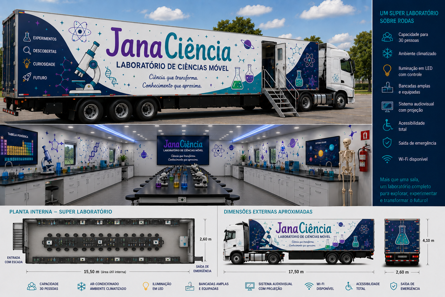 Carreta JánaCiência — laboratório de Ciências móvel